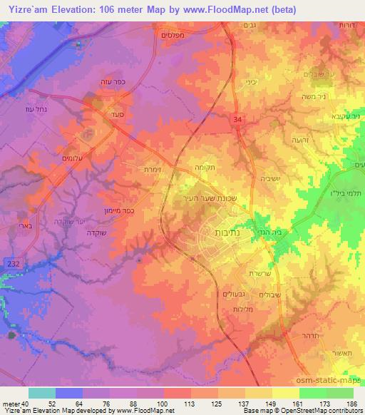 Yizre`am,Israel Elevation Map