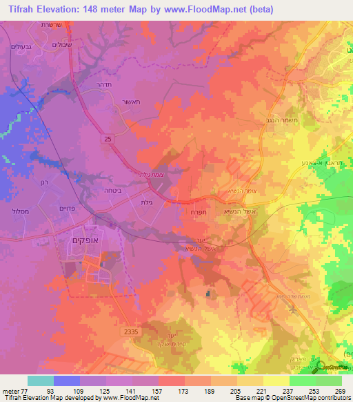 Tifrah,Israel Elevation Map