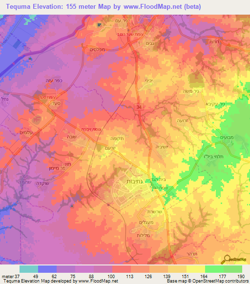 Tequma,Israel Elevation Map