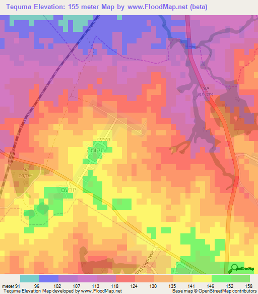 Tequma,Israel Elevation Map