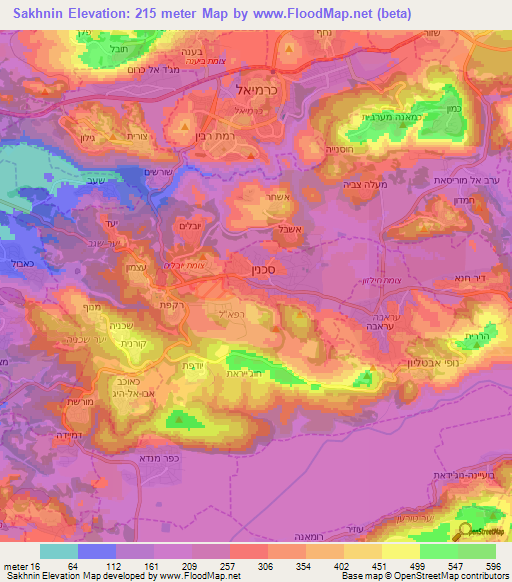 Elevation Of Sakhnin,israel Elevation Map, Topography, Contour