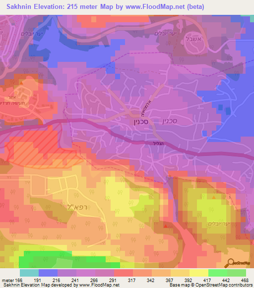 Sakhnin,Israel Elevation Map