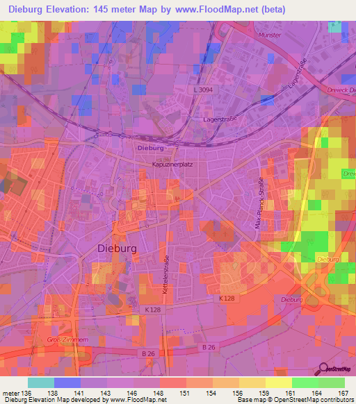 Dieburg,Germany Elevation Map