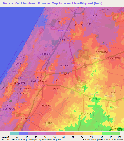 Nir Yisra'el,Israel Elevation Map