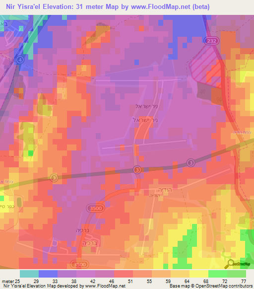 Nir Yisra'el,Israel Elevation Map