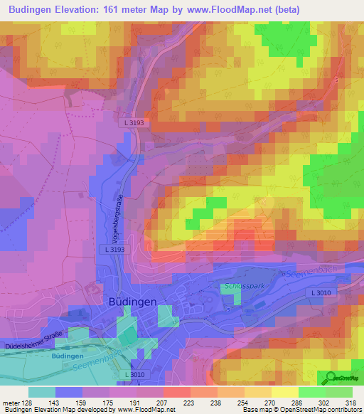 Budingen,Germany Elevation Map