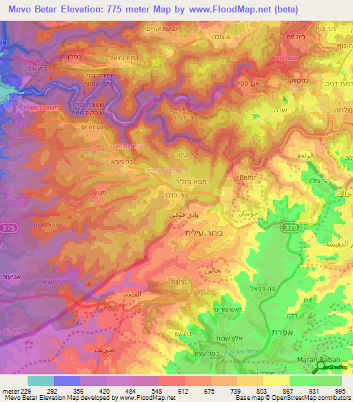 Mevo Betar,Israel Elevation Map