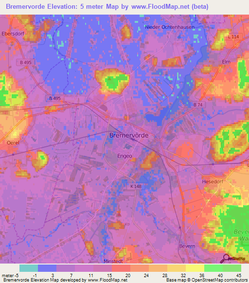 Bremervorde,Germany Elevation Map