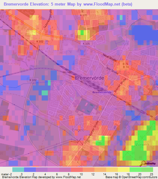 Bremervorde,Germany Elevation Map