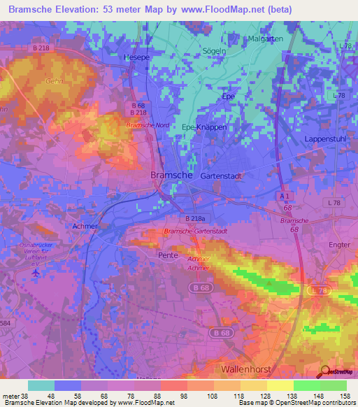 Bramsche,Germany Elevation Map