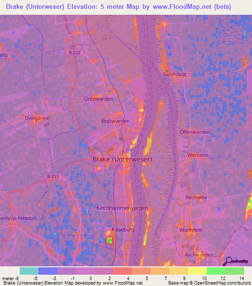 Brake (Unterweser),Germany Elevation Map