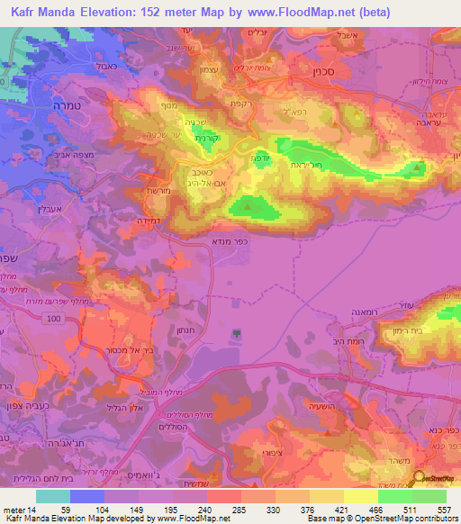 Elevation of Kafr Manda,Israel Elevation Map, Topography, Contour