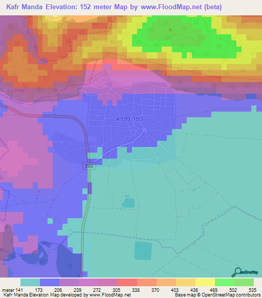 Kafr Manda,Israel Elevation Map