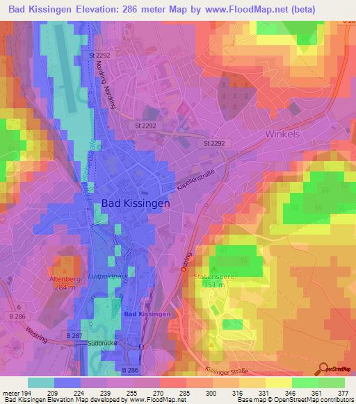 Bad Kissingen,Germany Elevation Map