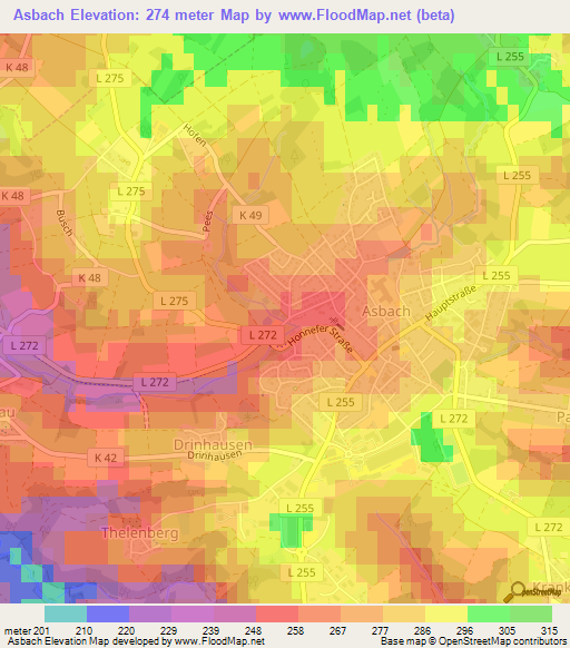 Asbach,Germany Elevation Map