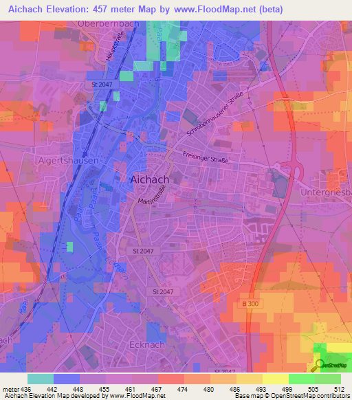 Aichach,Germany Elevation Map