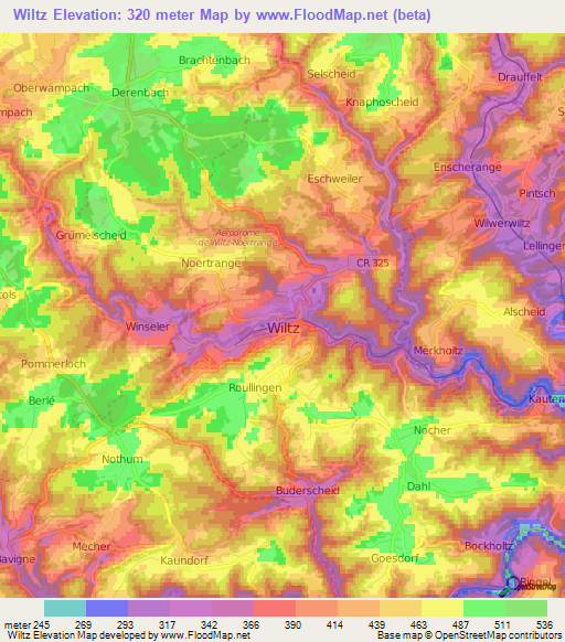 Wiltz,Luxembourg Elevation Map