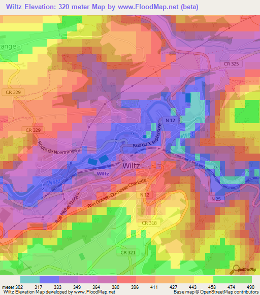 Wiltz,Luxembourg Elevation Map