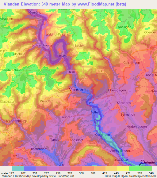 Vianden,Luxembourg Elevation Map