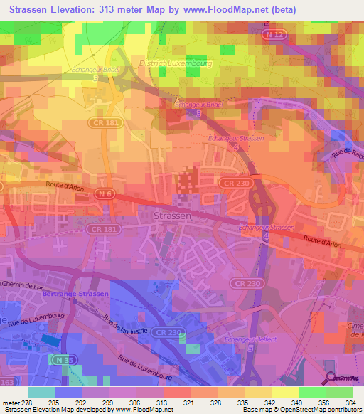 Strassen,Luxembourg Elevation Map