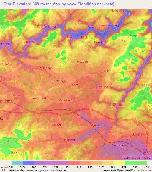 Elevation of Olm,Luxembourg Elevation Map, Topography, Contour