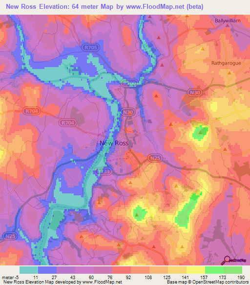 Elevation of New Ross,Ireland Elevation Map, Topography, Contour