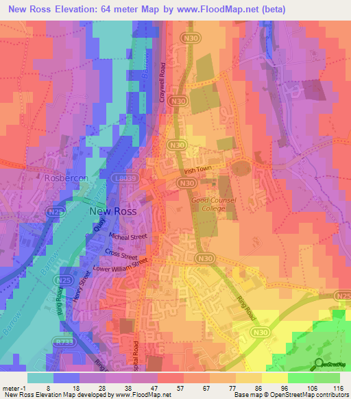 Elevation of New Ross,Ireland Elevation Map, Topography, Contour