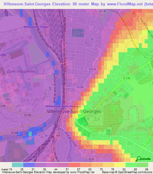 Villeneuve-Saint-Georges,France Elevation Map