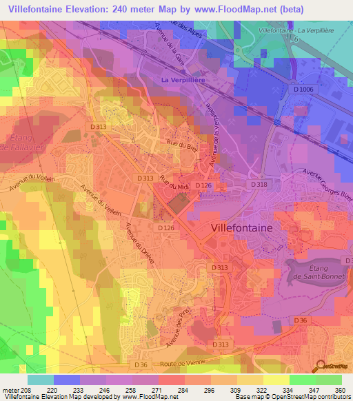 Villefontaine,France Elevation Map