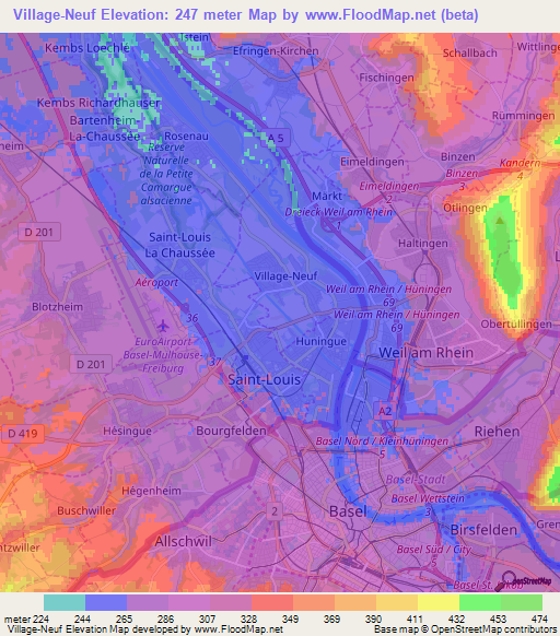 Village-Neuf,France Elevation Map