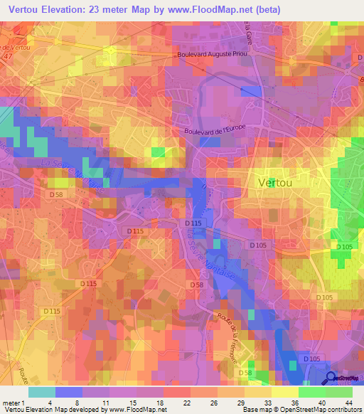 Elevation of Vertou,France Elevation Map, Topography, Contour