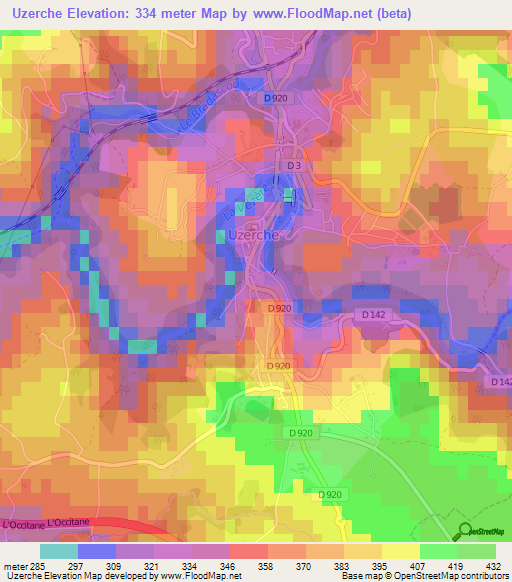 Elevation of Uzerche,France Elevation Map, Topography, Contour