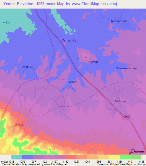 Yenice,Turkey Elevation Map