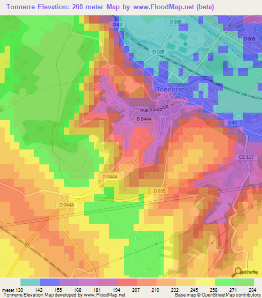 Tonnerre,France Elevation Map