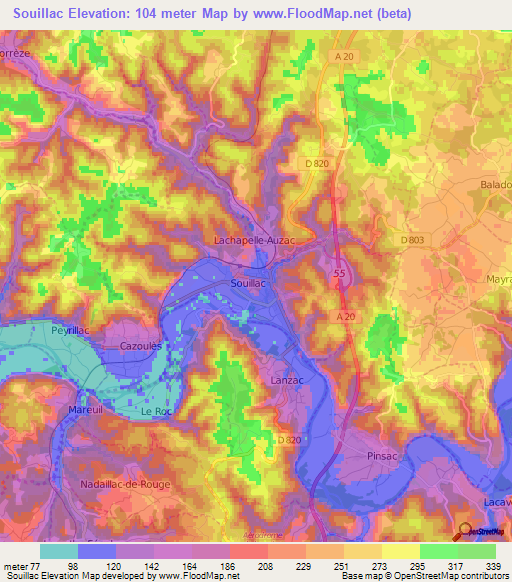 Souillac,France Elevation Map