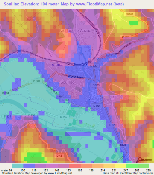 Souillac,France Elevation Map