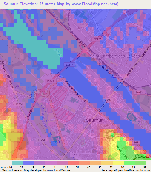 Saumur,France Elevation Map