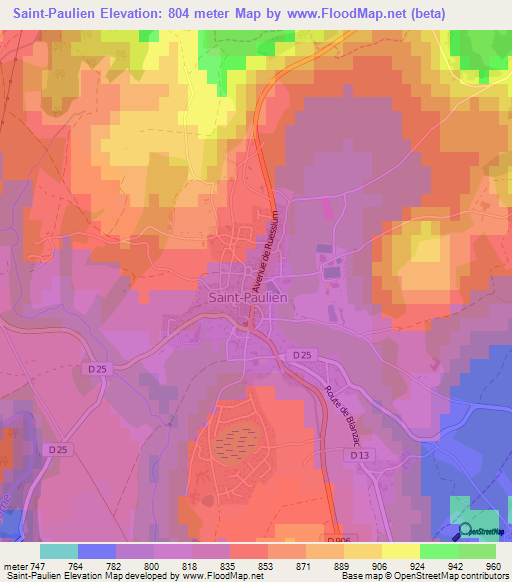 Saint-Paulien,France Elevation Map