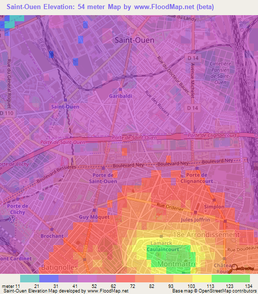 Saint-Ouen,France Elevation Map