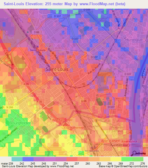 Saint-Louis,France Elevation Map