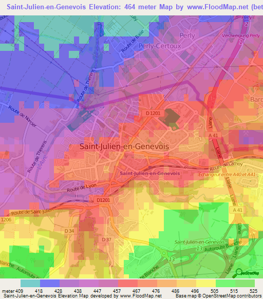 Saint-Julien-en-Genevois,France Elevation Map