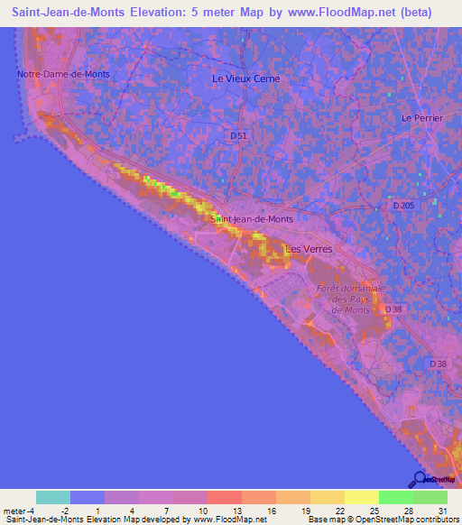 Saint-Jean-de-Monts,France Elevation Map