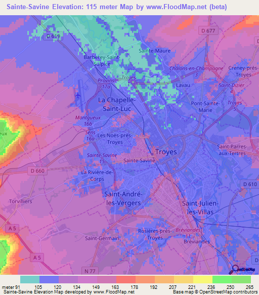 Sainte-Savine,France Elevation Map