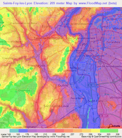 Elevation of Sainte-Foy-les-Lyon,France Elevation Map, Topography, Contour