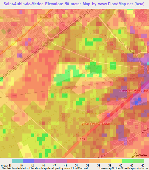 Saint-Aubin-de-Medoc,France Elevation Map