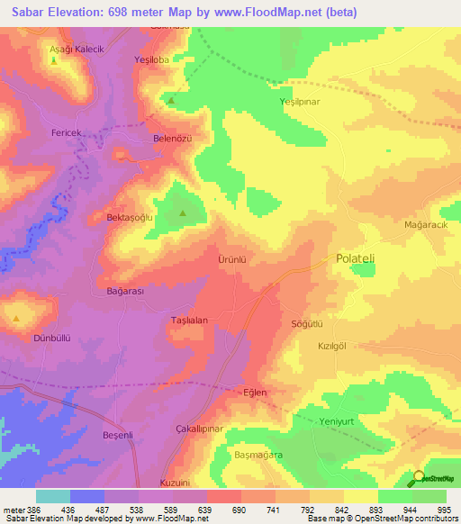 Sabar,Turkey Elevation Map