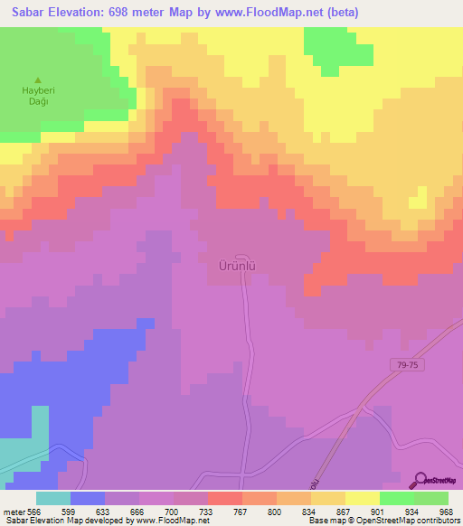 Sabar,Turkey Elevation Map