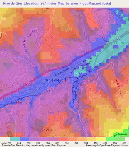 Rive-de-Gier,France Elevation Map