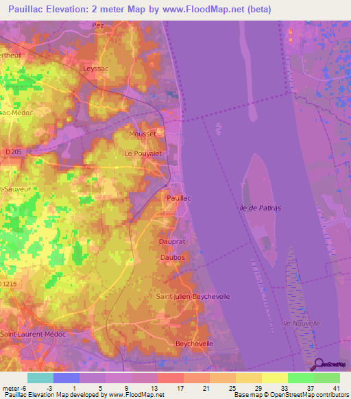 Pauillac,France Elevation Map