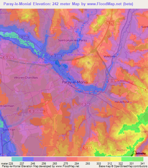 Elevation of Paray-le-Monial,France Elevation Map, Topography, Contour